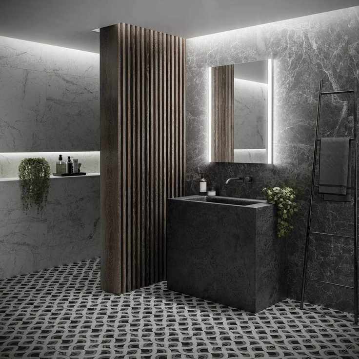 Modern bathroom with creative lighting