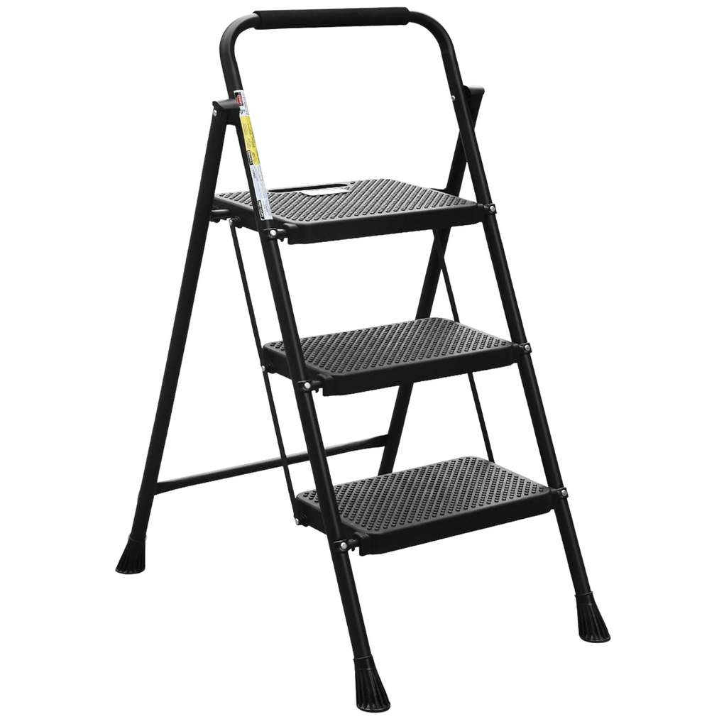 A black foldable step ladder