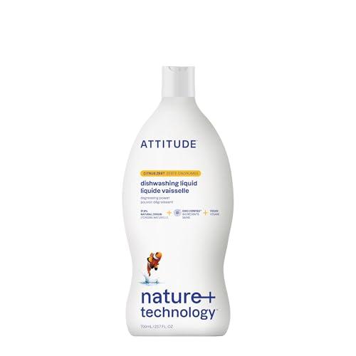 Attitude Dish Soap, Ewg Verified, Plant-Based &amp; Vegan Dishwashing Liquid, Naturally Derived, Citrus Zest, 23.7 Fl Oz
