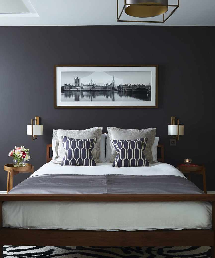A monochrome grey bedroom