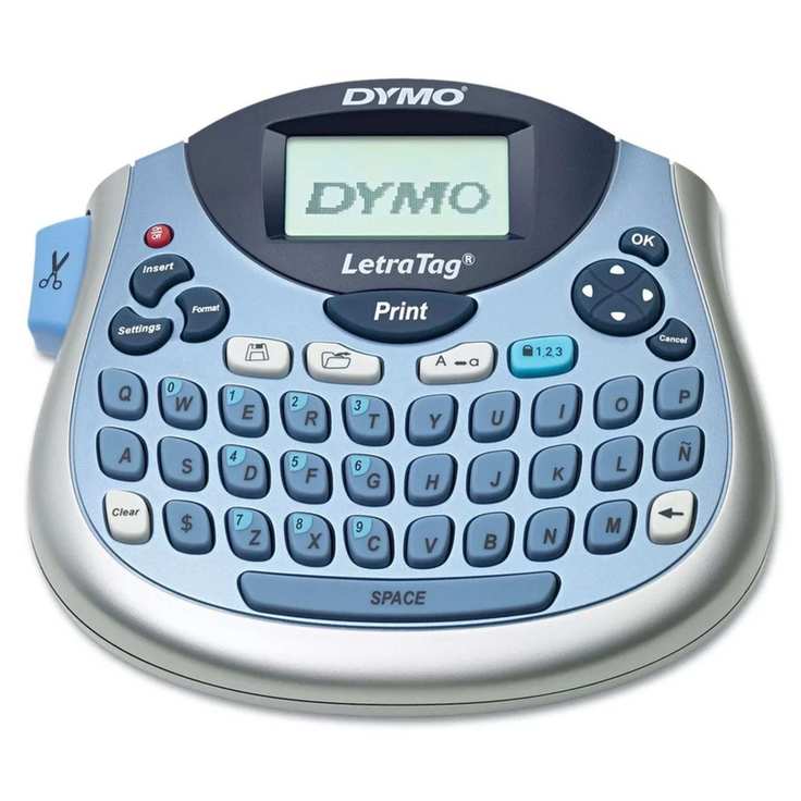 A blue and silver label maker