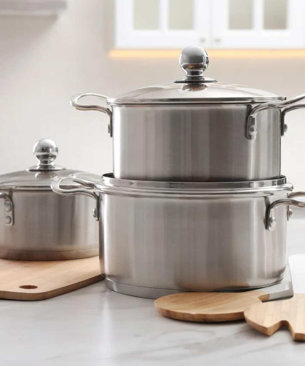 A stack of aluminum pots