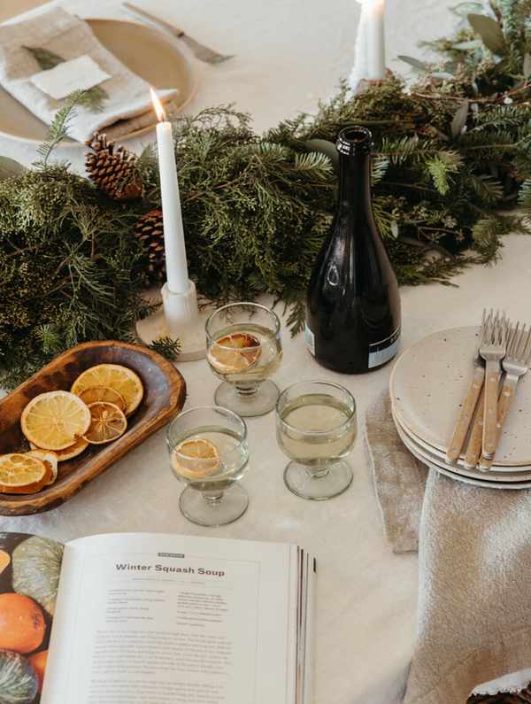 Champagne toast, casa zuma goblets, citrus