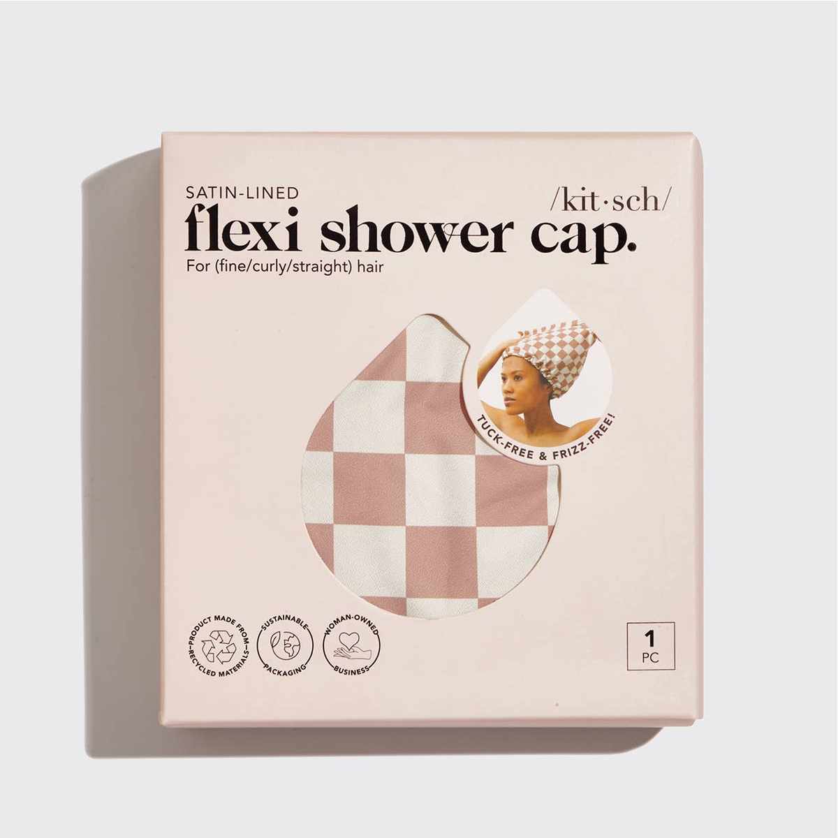 Terracotta Checker Satin Lined Flexi Shower Cap