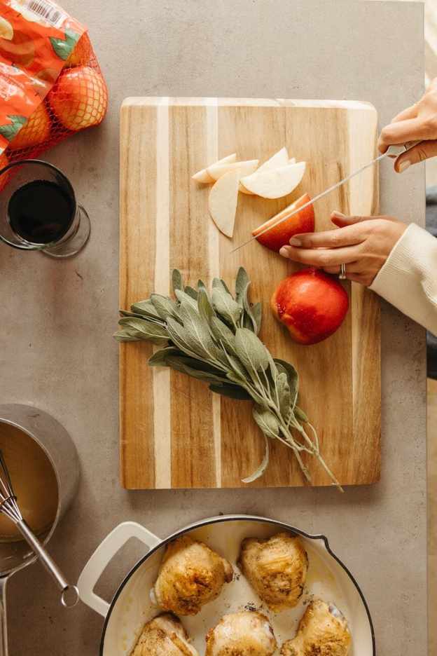 prepping cider glazed chicken
