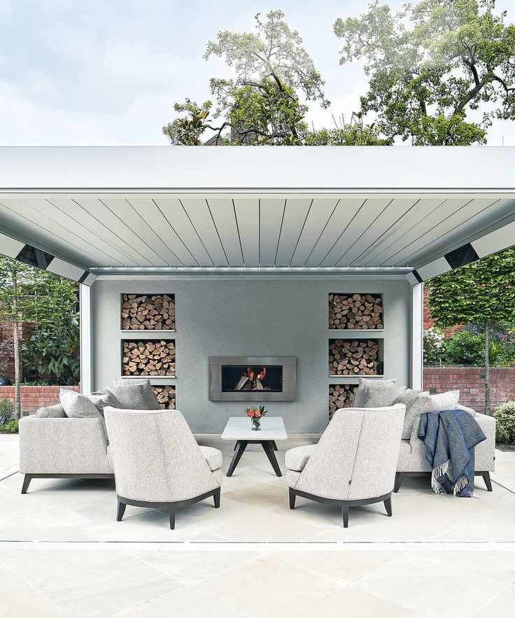 Spacious outdoor pavilion with a louvred roof system