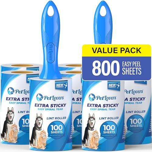Petlovers Extra Sticky Lint Roller Ultimate Value Set 800 Sheets for Pet Hair Removal, Dog and Cat Lint Remover 8 Pack