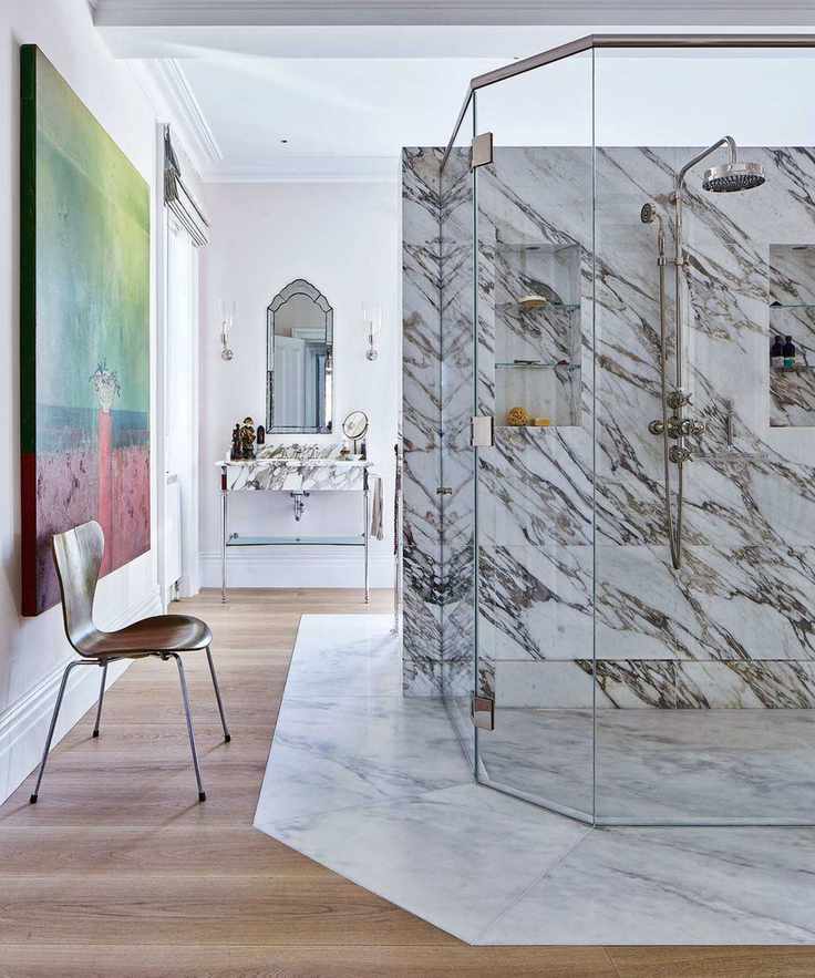 Walk-in shower room with marble surround