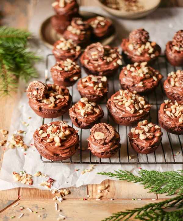 chocolate hazelnut cookies made in a muffin tray - holiday cookies