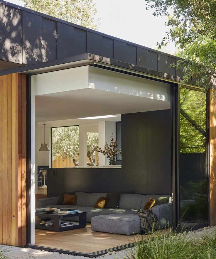 Living room with open corner glazing