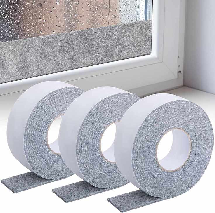 Nkiy Quen 3 Roll 16.4ft X 2inch Window Condensation Prevention Absorber, 5mm Think Condensation Water Moisture Absorber Tape, Reusable Window Condensation Absorber Strips to Prevent Condensation