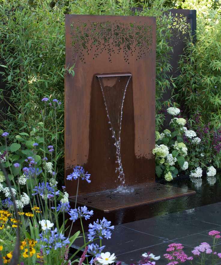 garden wall fountain made of sheet of corten steel