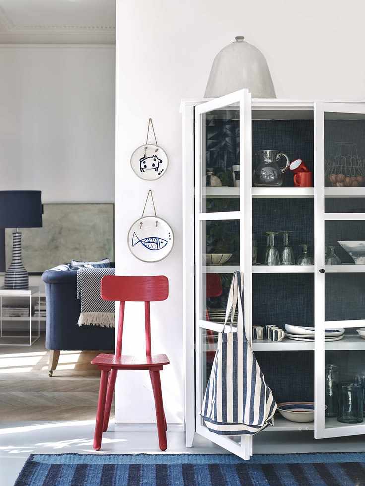 White cabinet with blue interior
