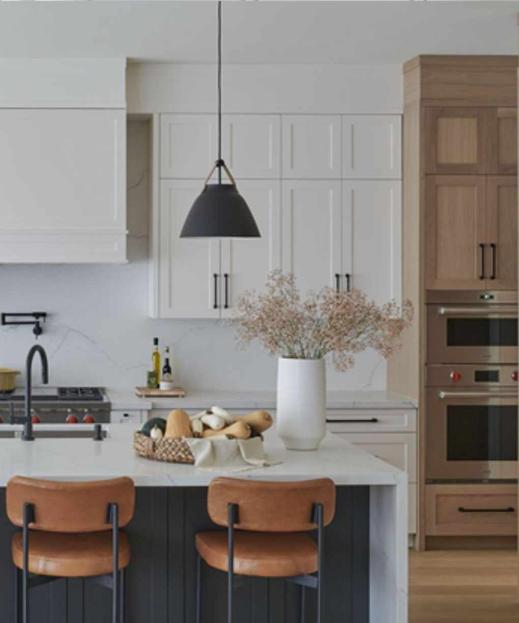 A white kitchen with an island