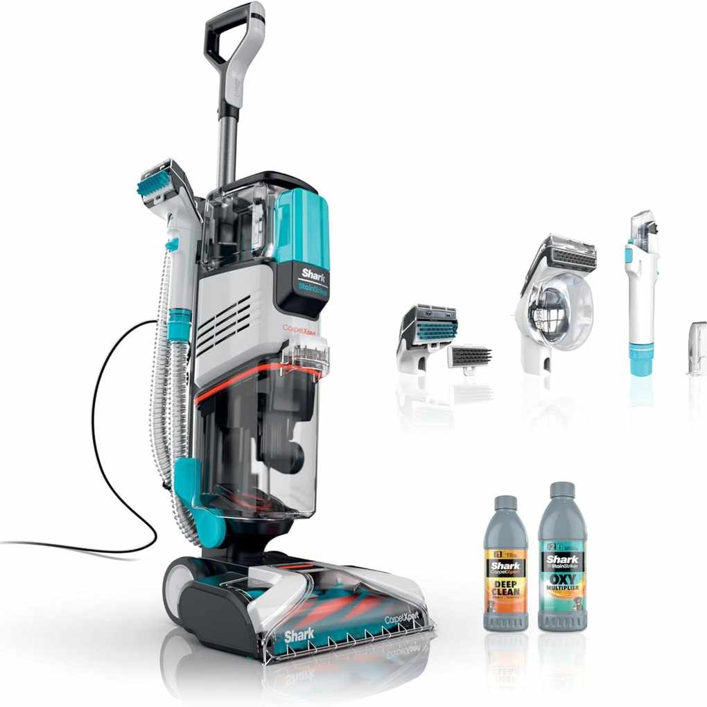 A Shark CarpetXpert and its attachments
