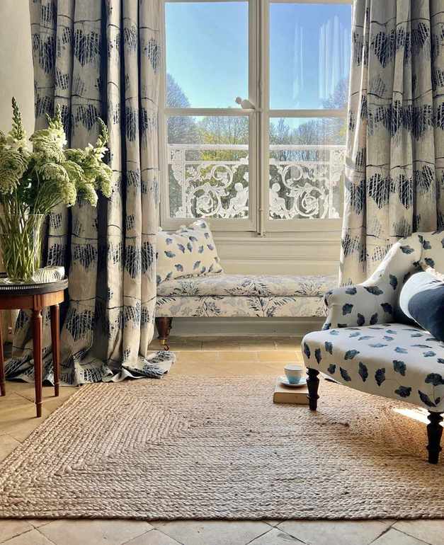 Blue and white fabric decor
