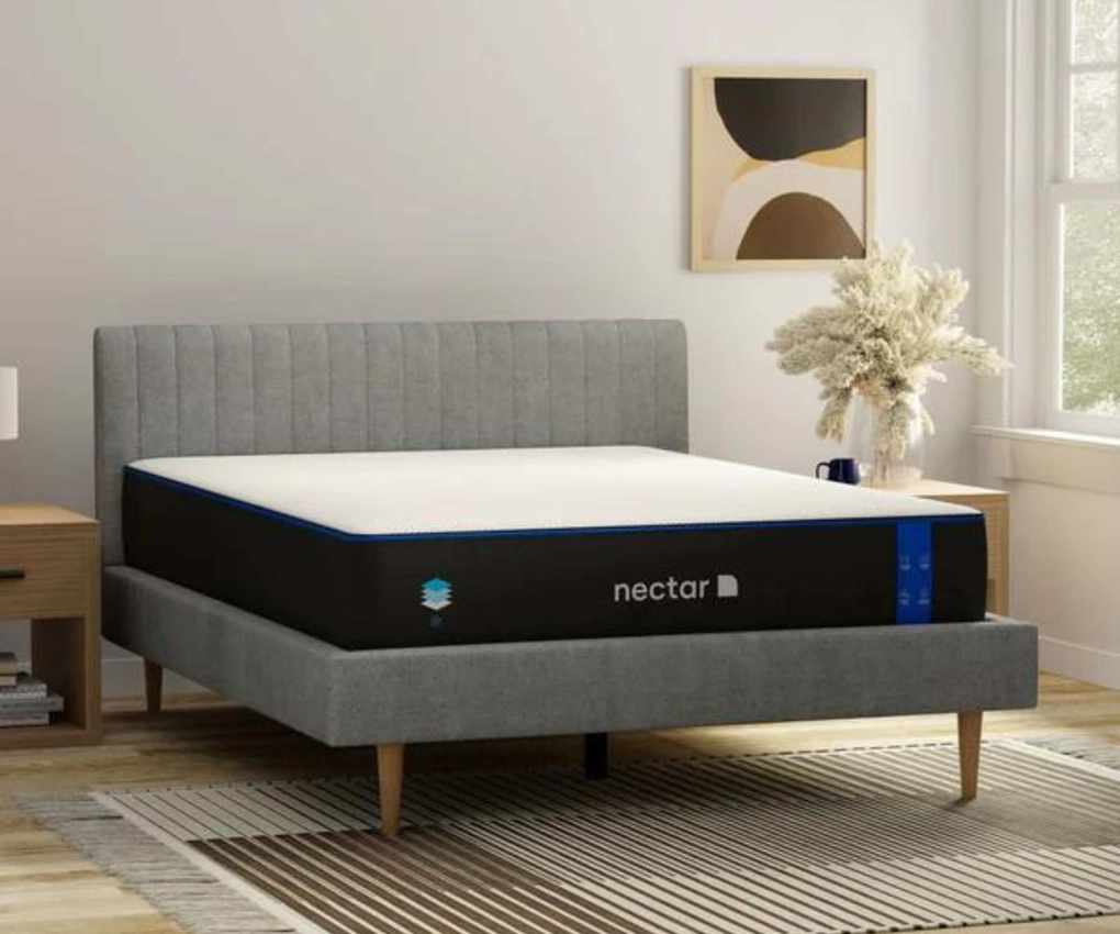 Nectar Memory Foam Mattress against a gray wall.