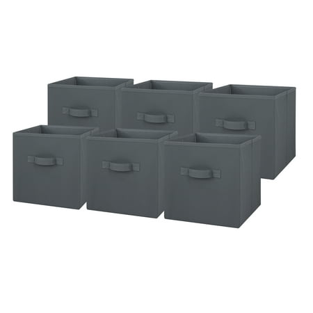 Gray flannel collapsible storage bins with handle