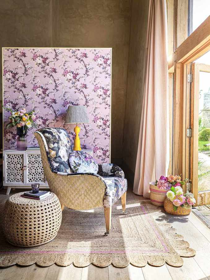 pink floral wallpaper panel