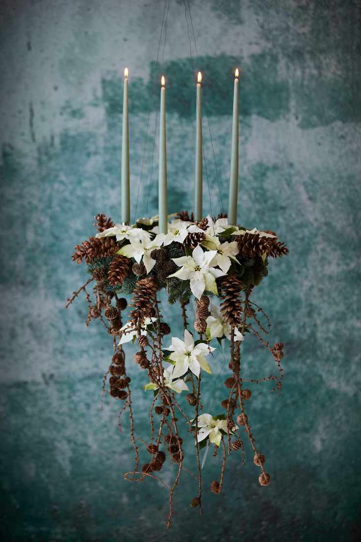Pine cone and poinsettia candelabra