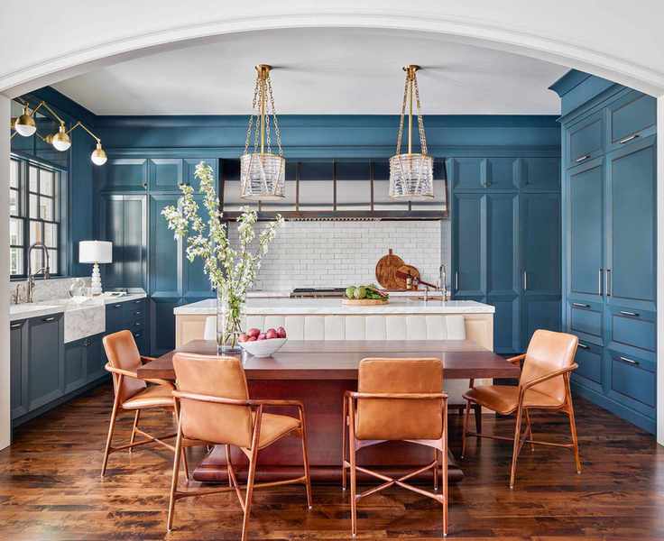 Industrial steel extractor in blue kitchen