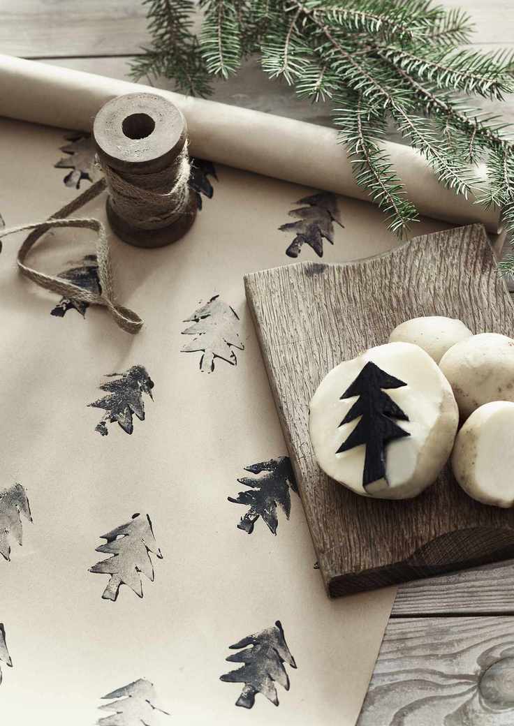 Potato printed Christmas gift wrap