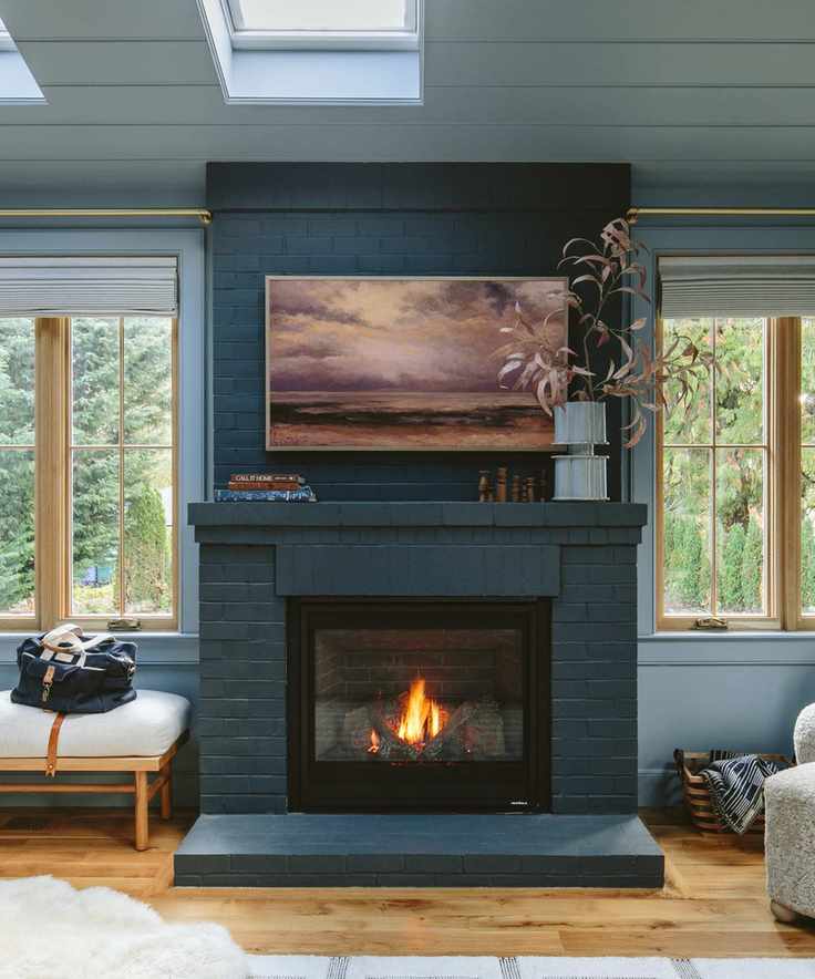 A blue fireplace