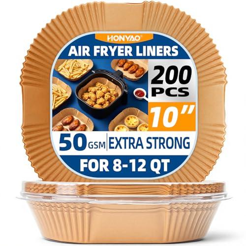 Honyao Air Fryer Paper Liners 10 Inch Xxxl for 8-12 Qt Airfryer, 200pcs Square Thickened Disposable for Extra Large Fryers and Oven