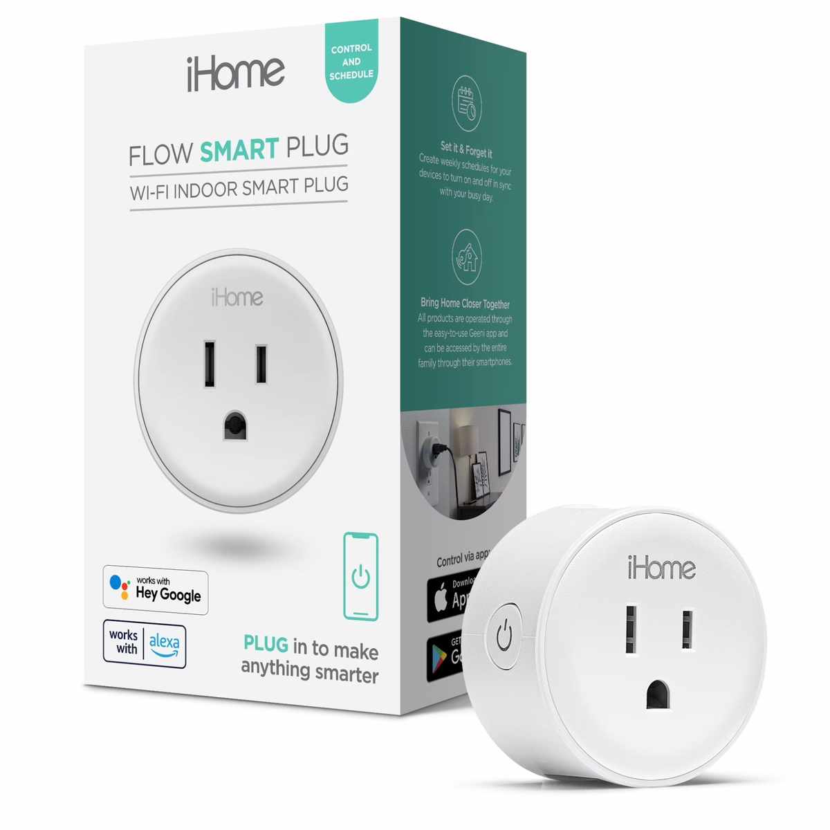 Smart plug that works with Alexa and Google Home.