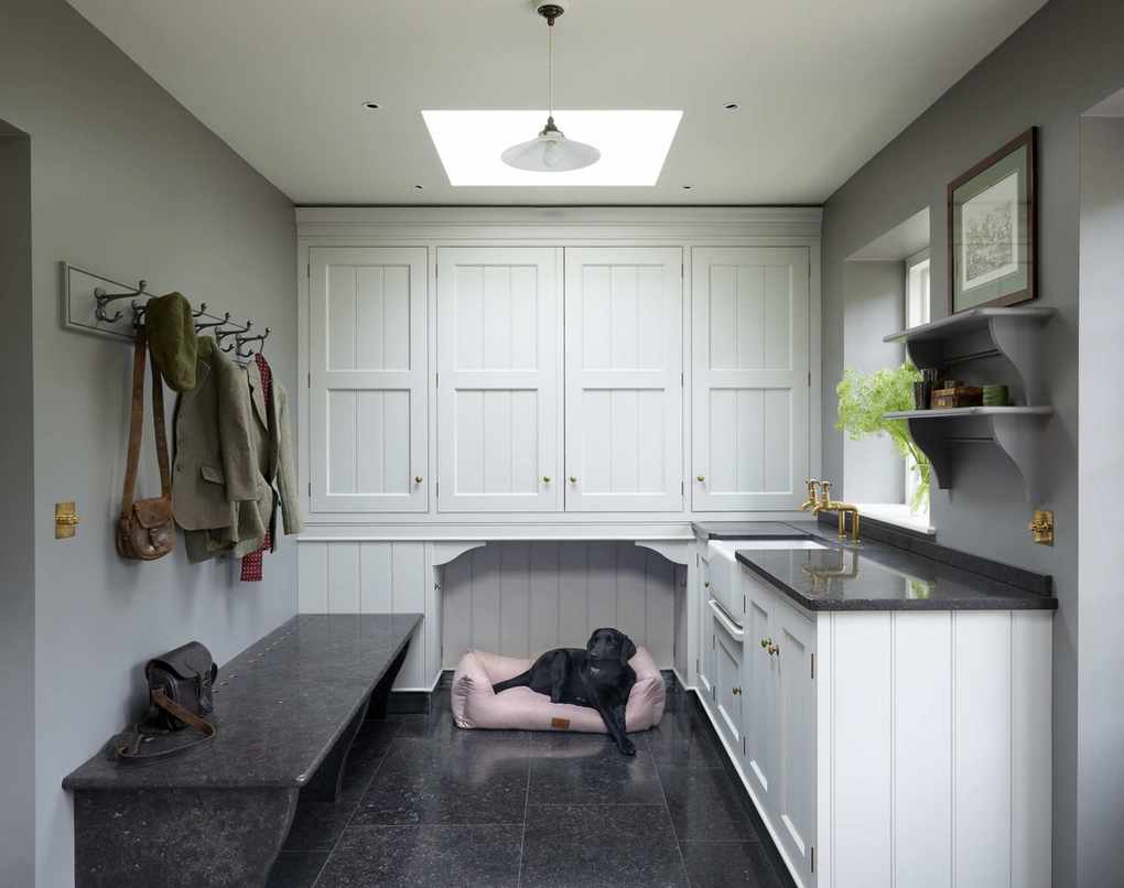 Custom joinery in a mudroom