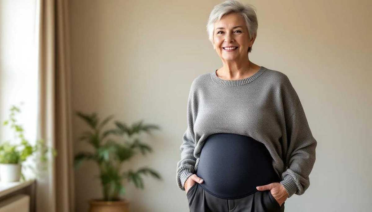 An older woman wearing tummy control shapewear, showcasing its importance for comfort and confidence.