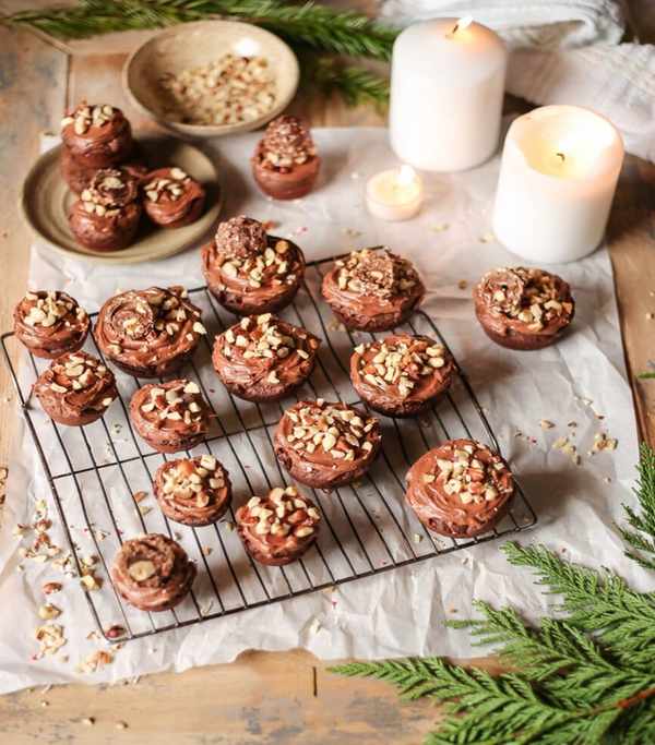 chocolate hazelnut cookies made in a muffin tray - holiday cookies