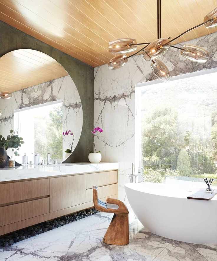 Spa-inspired bathroom with wooden ceiling