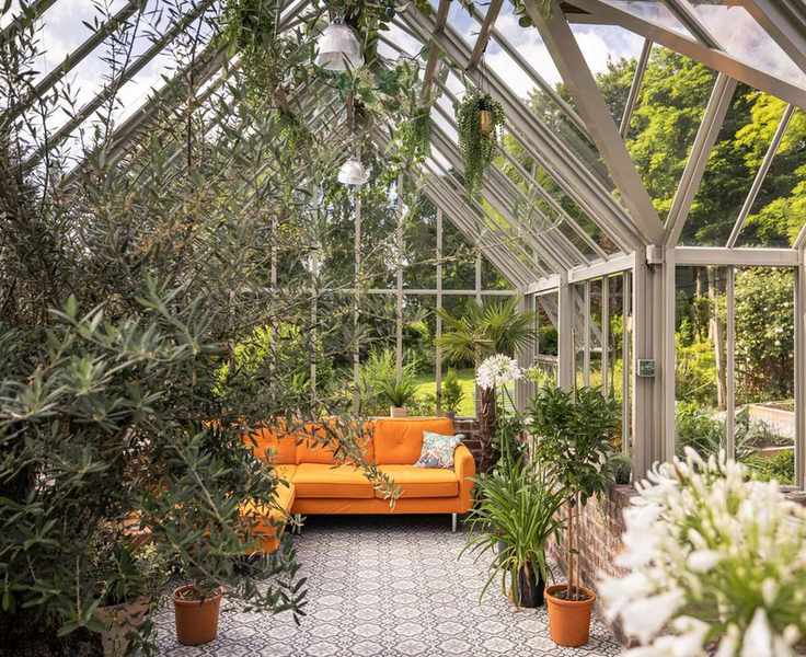 large greenhouse with climbing plants