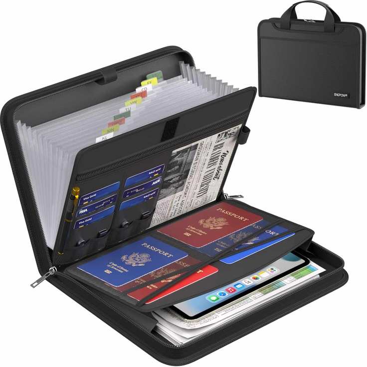 A black file organizer