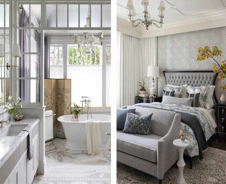 primary bedroom and bathroom in a tudor revival home by Kelly Deck