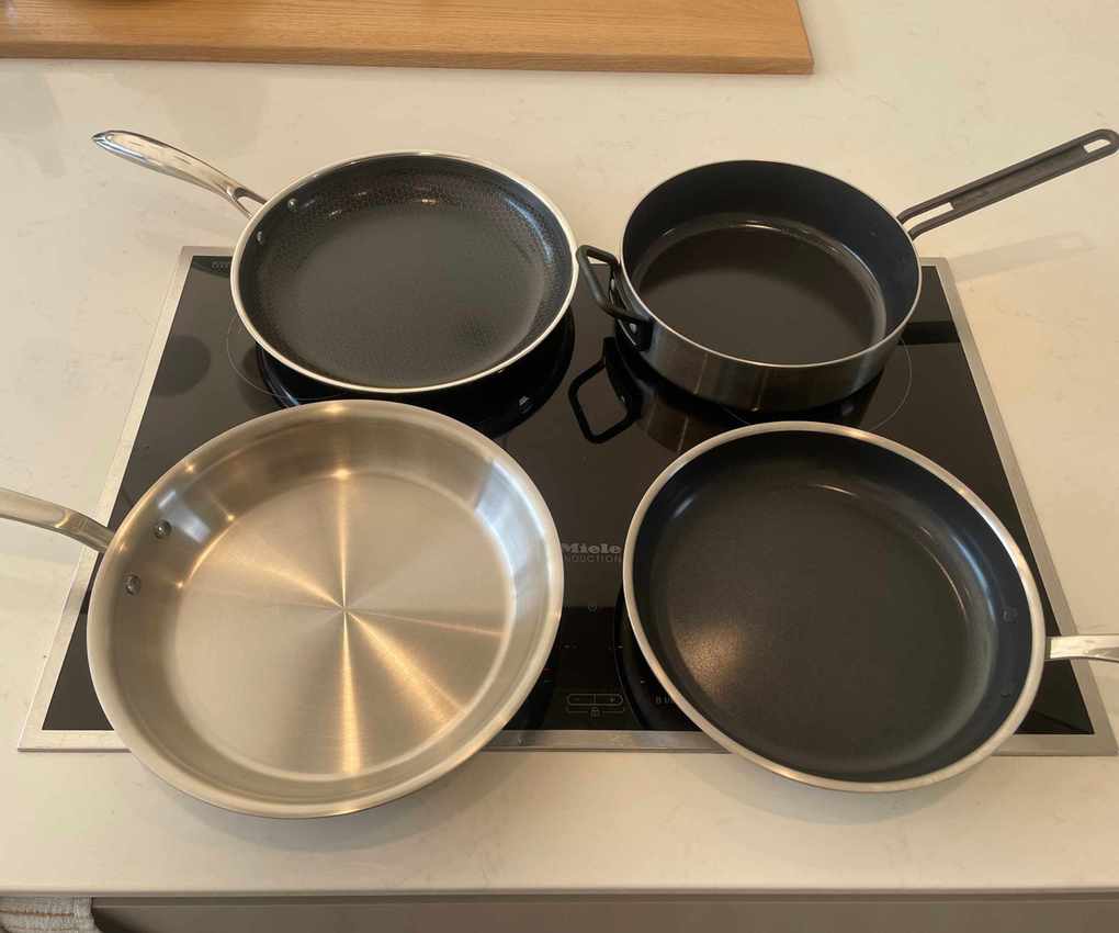 Testing non-toxic cookware options on induction hob in the test kitchen
