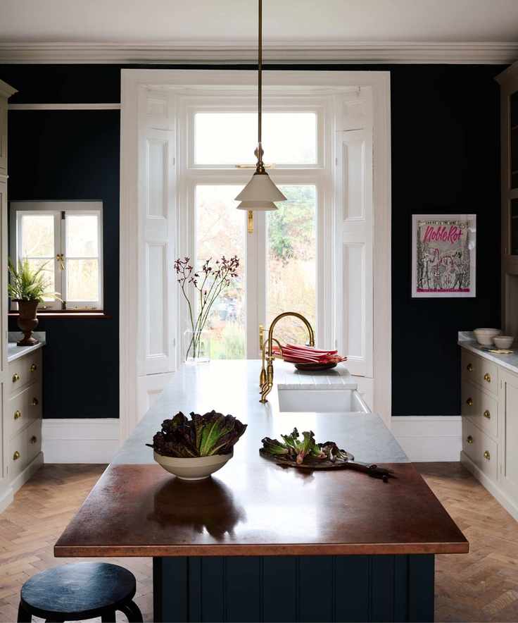 devol kitchen island with marble and copper double material countertop