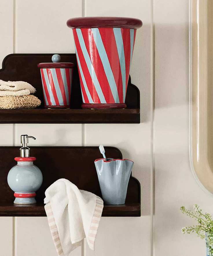 an assortment of bathroom decor