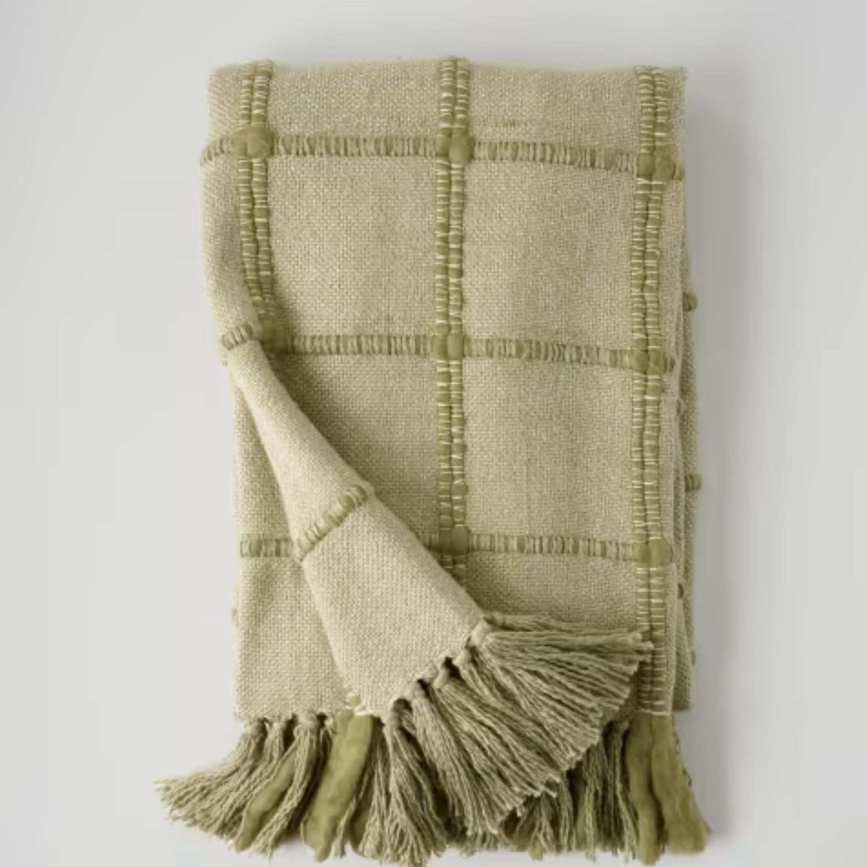 Magnolia, Silver Fern Windowpane Tassel Throw