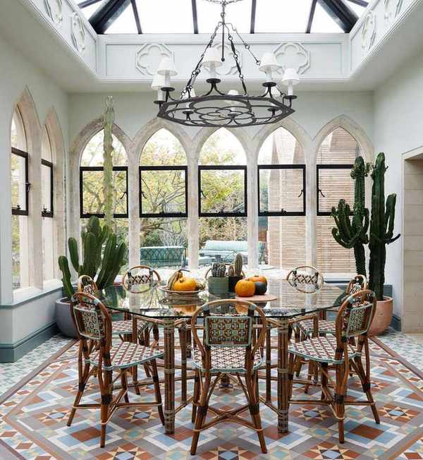 Gothic home with a dining room blending old and new