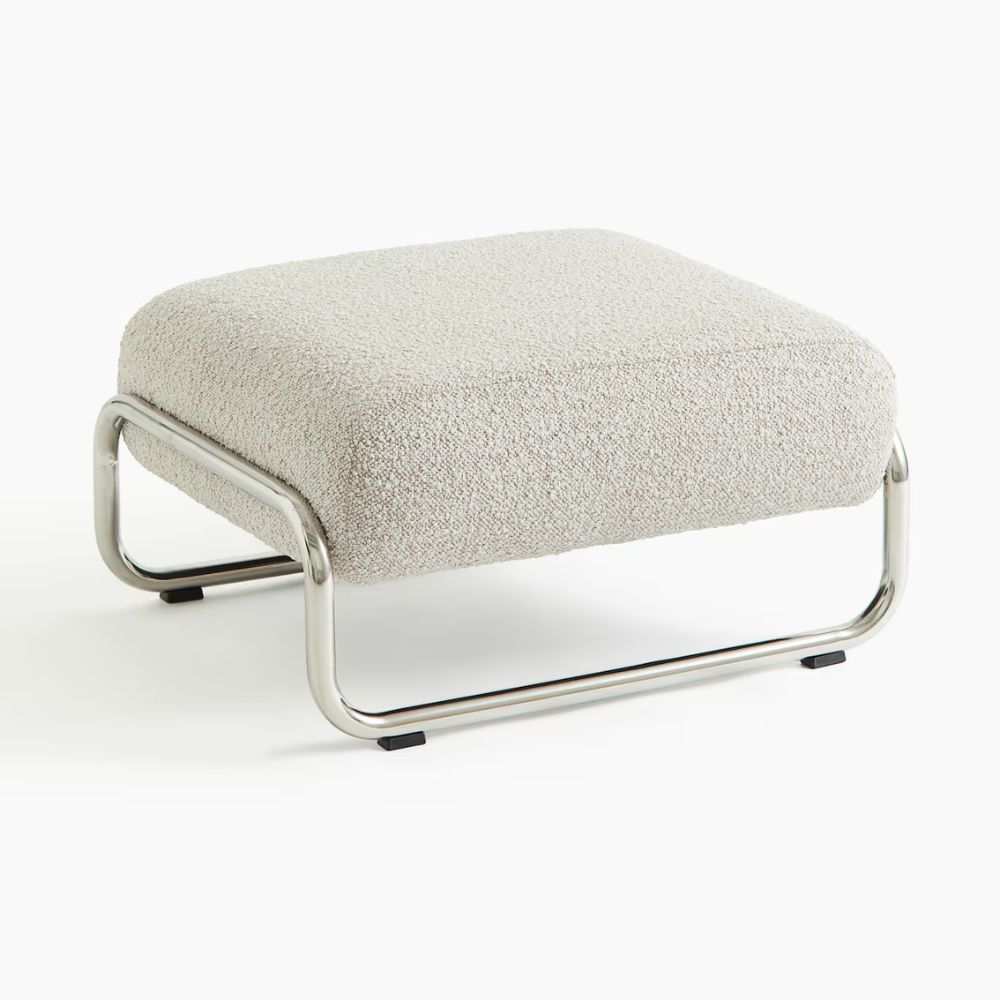 Beige & Chrome Bouclé Foot Stool