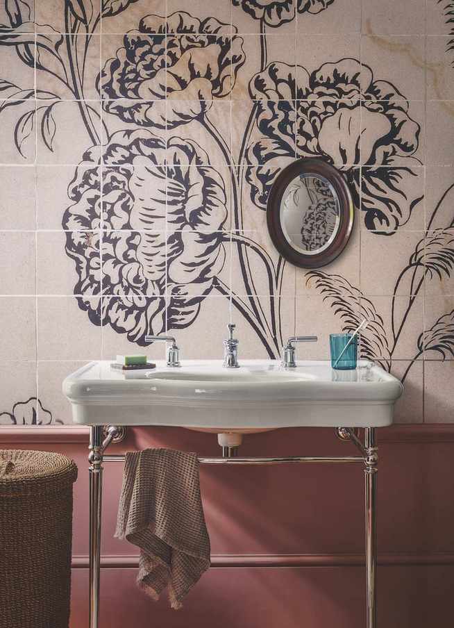 basin with tile mural