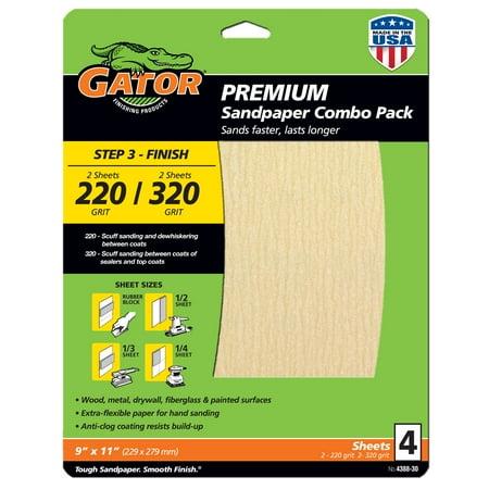 Gator Premium 9"x 11"multi-Surface 220/320 Grit Sanding Sheets, 4 Count