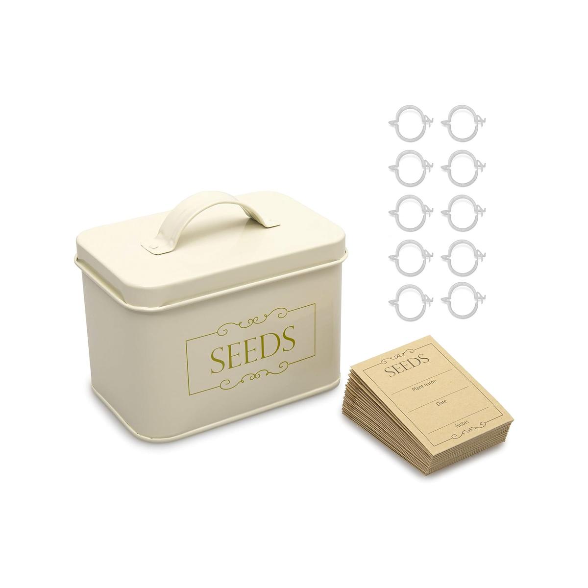 Gebrent Seed Storage Box Cream Powder Coated Galvanized Steel Container with Lid