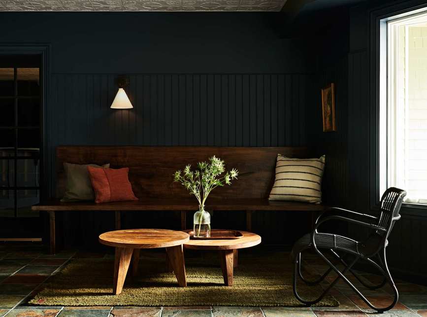 Living room with black wainscoting