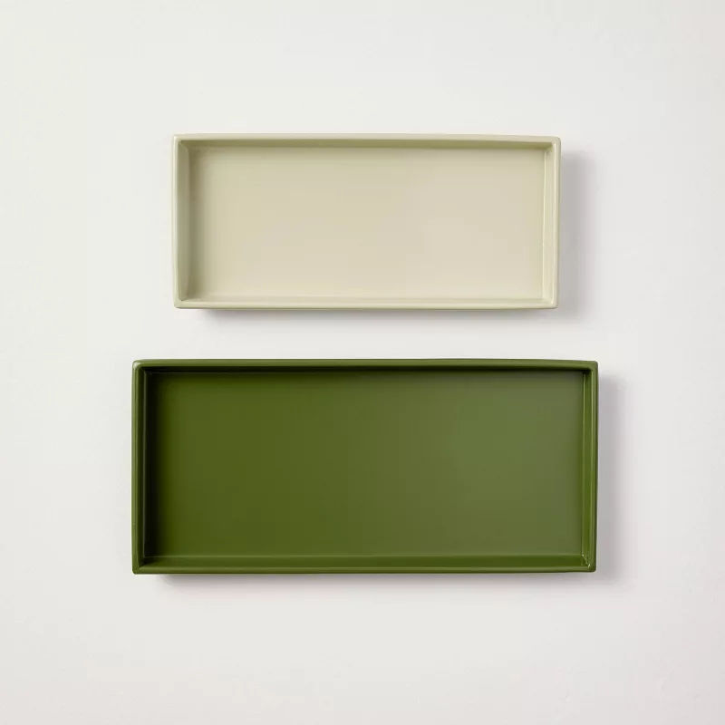2pc Powder-Coated Rectangular Metal Storage Trays