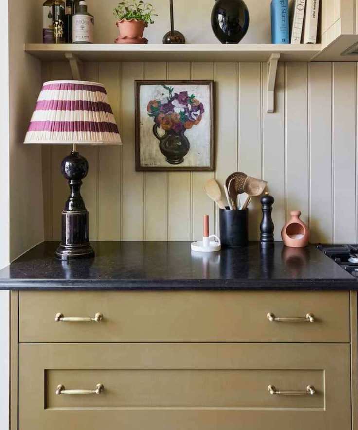 Elegant kitchen with olive green cabinets