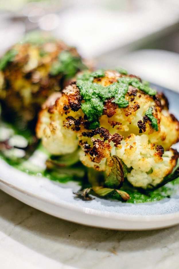 cauliflower served with salsa verde