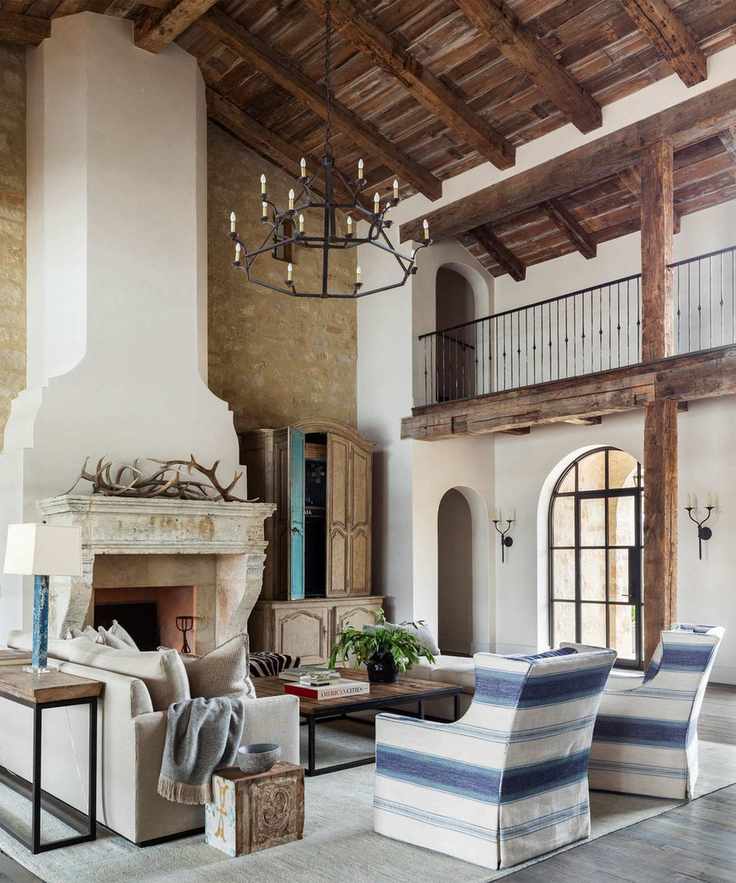 Living room with a grand wooden ceiling